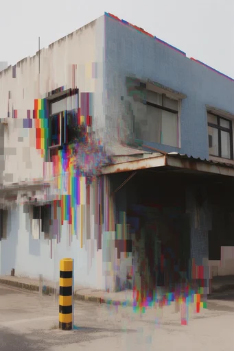 Synthetic Glitch Surrealism style reference image — techno-dystopian