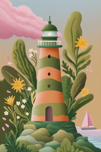Textured Folk Surrealism style reference image — minimalist geometric shapes