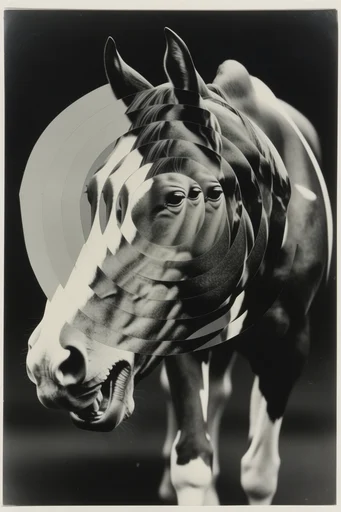 Monochrome Geometric Surrealism style reference image — surreal photomontage
