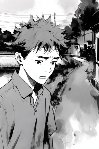 Monochrome Manga Noir style AI image example 2