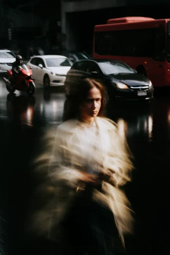Cinematic Surreal Chiaroscuro style reference image — long exposure light trails