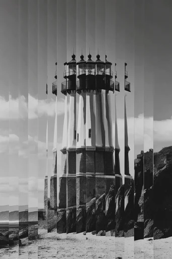 Fragmented Monochrome Surrealism style reference image — cubist photomontage