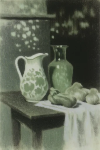 Hazy Nocturnal Tonalism style reference image — muted teal and sage palette