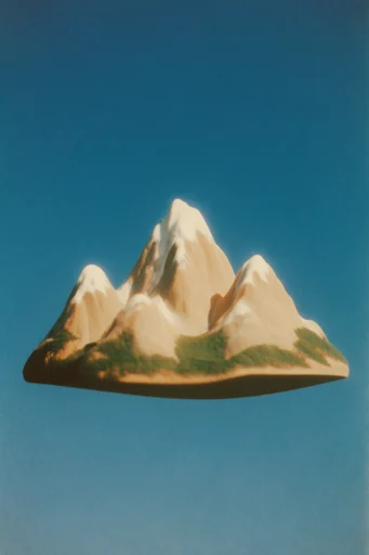 Nostalgic Surrealist Pop style reference image — vibrant sky blue background