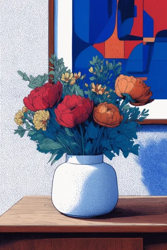 Graphic Ukiyo-e Modernism style reference image — high-contrast palette