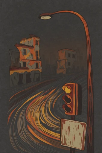 Amber Noir Linearism style reference image — glowing amber contour lines