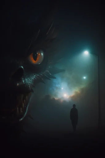 Cinematic Nocturnal Minimalism style reference image — heavy atmospheric fog