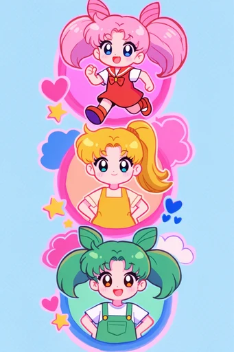 Neon Pastel Kawaii Core style reference image — bold clean line art