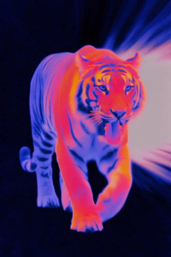 Neon Biomorphic Surrealism style reference image — stark high-contrast background