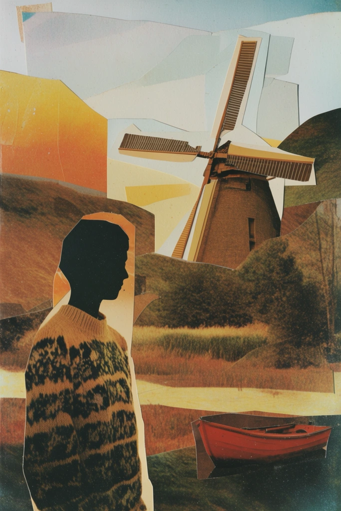Nostalgic Surrealist Collage style AI image example 2
