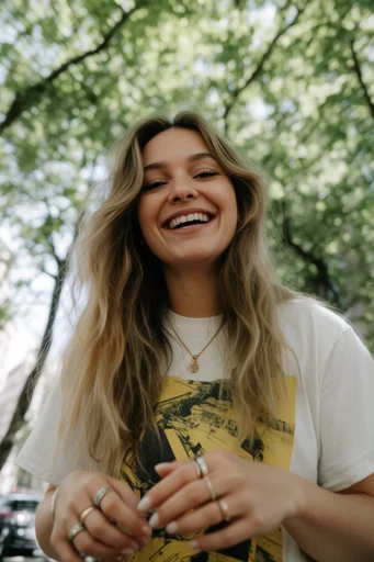 Radiant Low-Angle Vitality style reference image — candid joyful emotion