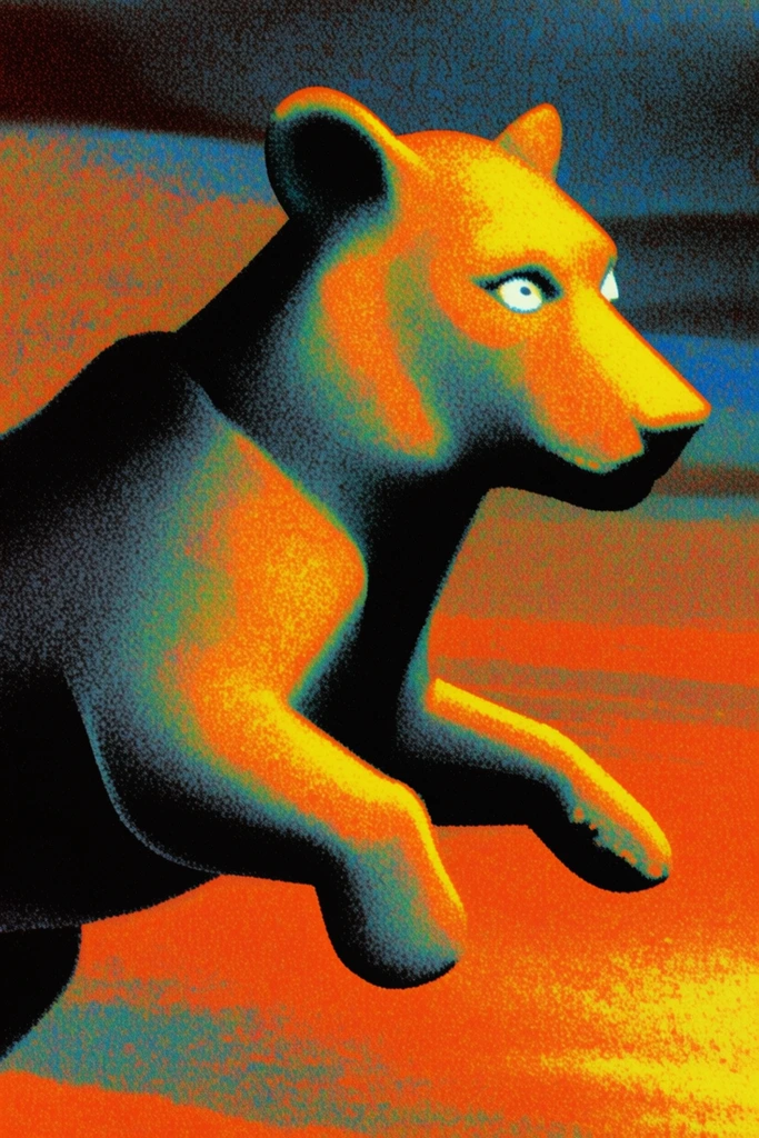 Vibrant Risograph Surrealism style AI image example 3