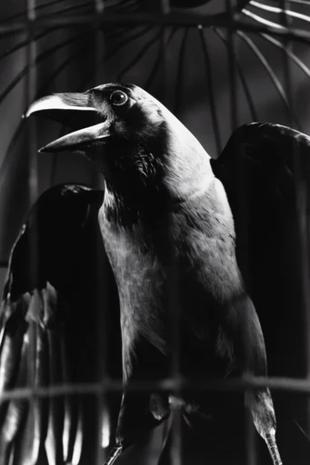 Cinematic Existential Noir style reference image — heavy film grain