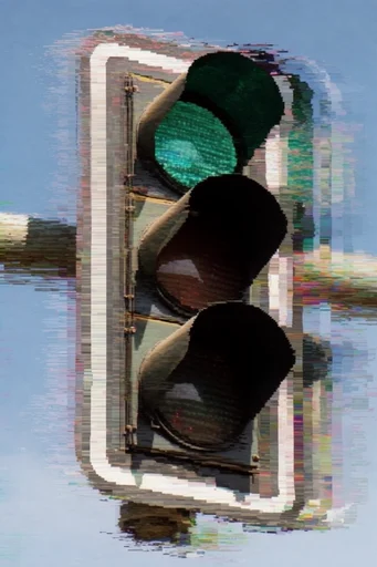Corrupted Digital Realism style reference image — pixel sorting