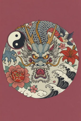 Modern Ukiyo-e Graphic style reference image — flat color fields