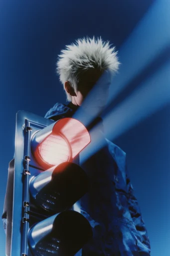 Cyanic Cyber Noir style reference image — sharp geometric light beams