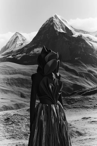 Sculptural Monochrome Noir style reference image — avant-garde couture