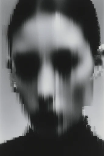 Monochrome Analog Decay style reference image — pixel displacement