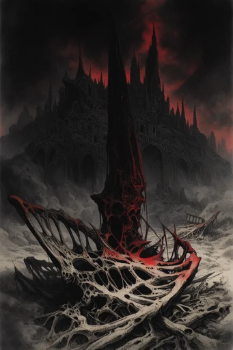 Crimson Ink Macabre style reference image — ink wash