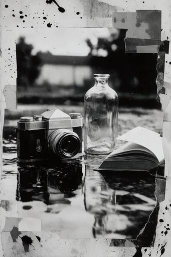 Gritty Noir Photocollage style reference image — photocopy texture