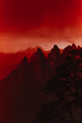 Saturated Surreal Minimalism style reference image — vibrant crimson red background
