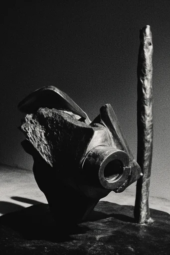 Cinematic Monochrome Noir style reference image — heavy film grain