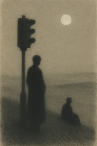 Monochromatic Symbolist Noir style reference image — charcoal and sepia texture