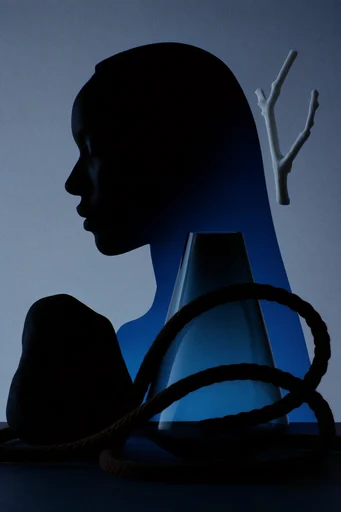 Ethereal Cyan Silhouette style reference image — minimalist portraiture