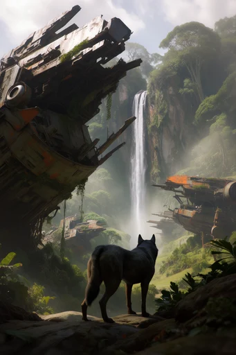 Monolithic Overgrown Futurism style reference image — cinematic atmospheric scale