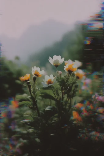 Glitch-Infused Cinematic Realism style reference image — faded film aesthetic