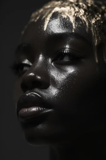 Gilded Obsidian Chiaroscuro style reference image — gilded gold makeup