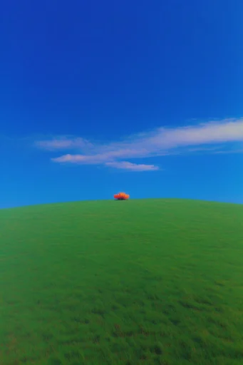 Surreal Pastoral Minimalism style reference image — saturated cobalt sky