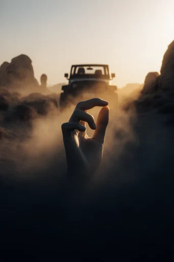 Ethereal Desert Futurism style reference image — atmospheric dust and haze