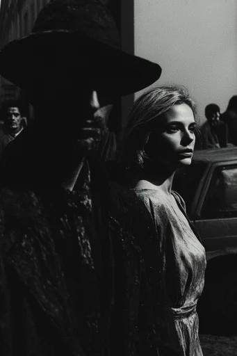 Visceral Monochromatic Noir style reference image — high contrast black and white