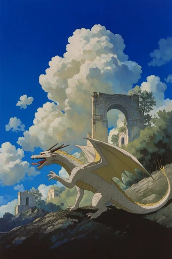 Nostalgic Anime Cloudscapes style reference image — painterly gouache texture