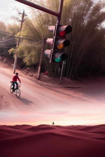 Surreal Crimson Sands style reference image — magenta sand dunes