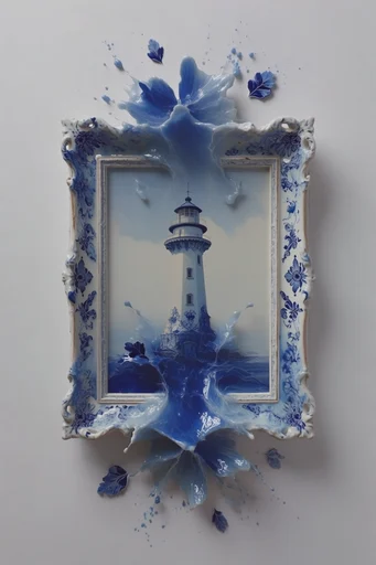 Surreal Delftware Fluidity style reference image — high-key studio lighting