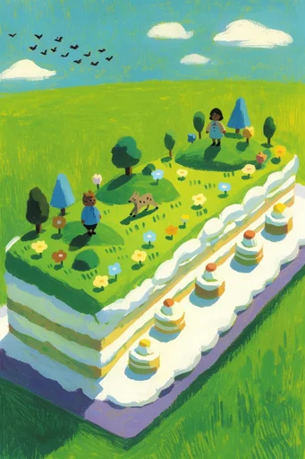 Whimsical Verdant Pastoral style reference image — dramatic long shadows