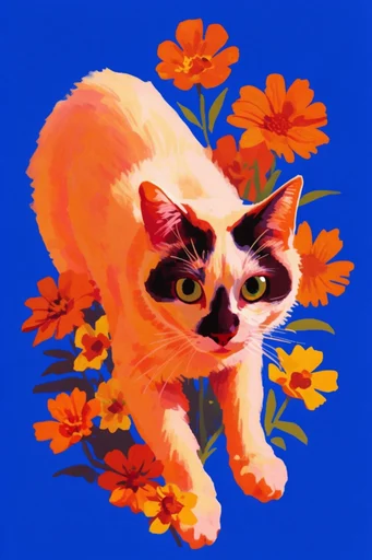 Cobalt Botanical Fauvism style reference image — vivid orange and crimson