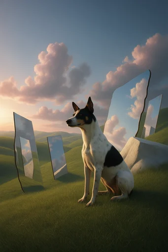 Oneiric Geometric Surrealism style reference image — crisp digital illustration