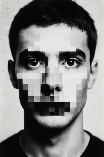 Monochrome Digital Decay style reference image — minimalist portrait