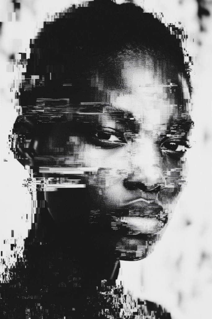 Monochrome Glitch Fragmentation style AI image example 1