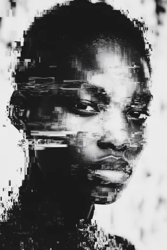 Monochrome Glitch Fragmentation moodboard — generate AI images in this style