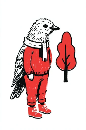 Minimalist Red Ink Whimsy style AI image example 3