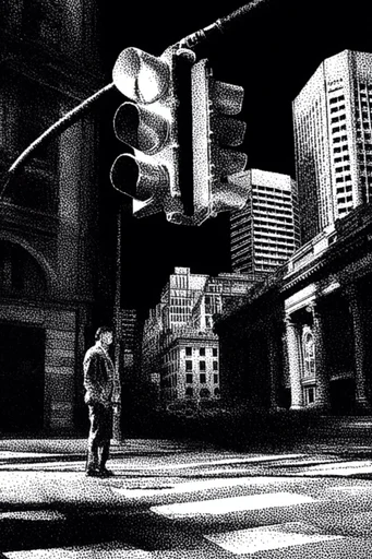 Stark Noir Pointillism style reference image — high-contrast black and white