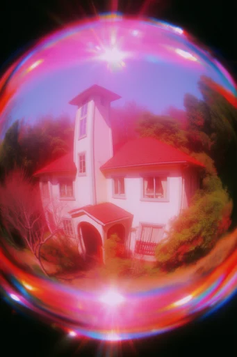 Neon Fisheye Dreamscape style reference image — vintage film grain