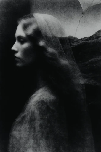 Tactile Monochrome Noir style reference image — heavy film grain