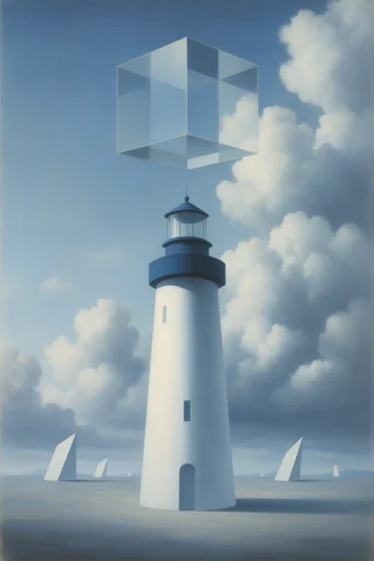 Minimalist Surrealist Geometry style reference image — hard-edged shadows