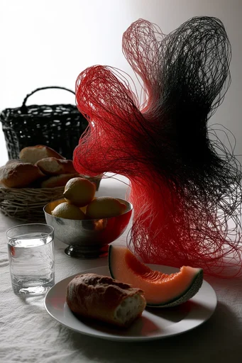 Visceral Crimson Abstraction style reference image — biomorphic abstraction