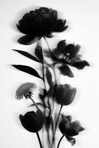 Fragmented Monochromatic Noir style reference image — sculptural kinetic silhouettes